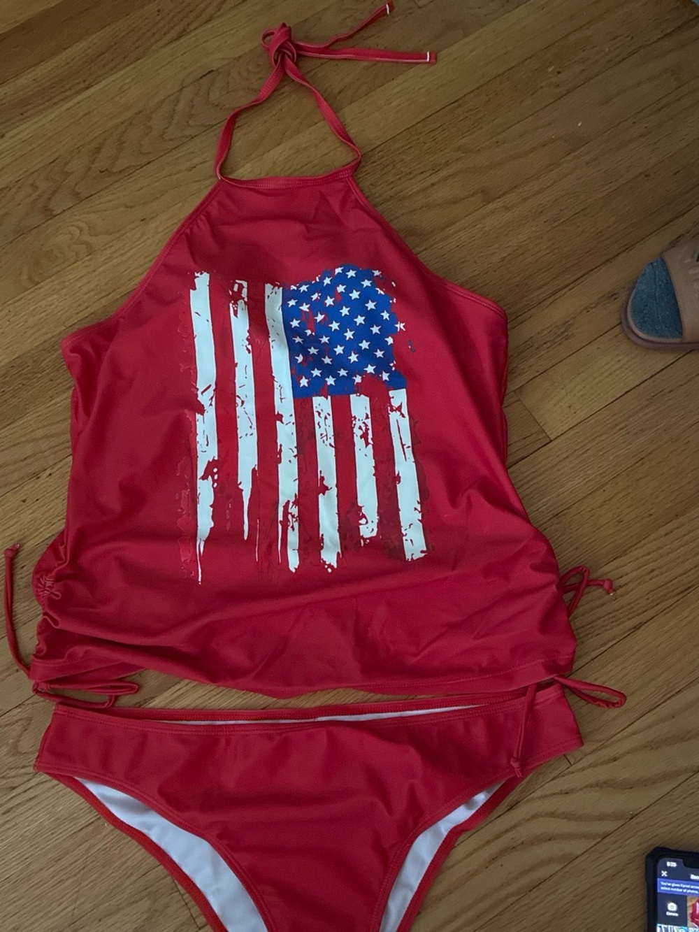 Red American Flag Two-Piece Tankini Swimsuit